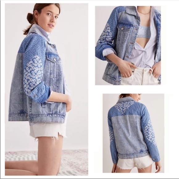 Anthropologie Medium Avec Les Filles Quilted Patchwork Floral Denim Jacket - Picture 8 of 8
